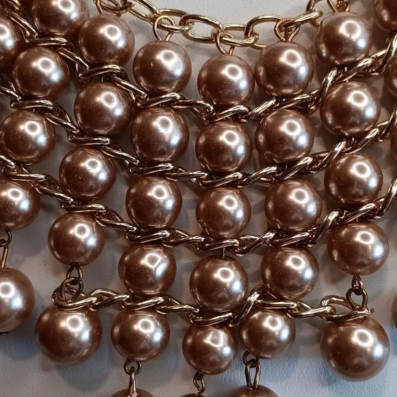 Elegant Gold and Cream Pearl Bead Bib Necklace - Picture 2 of 7